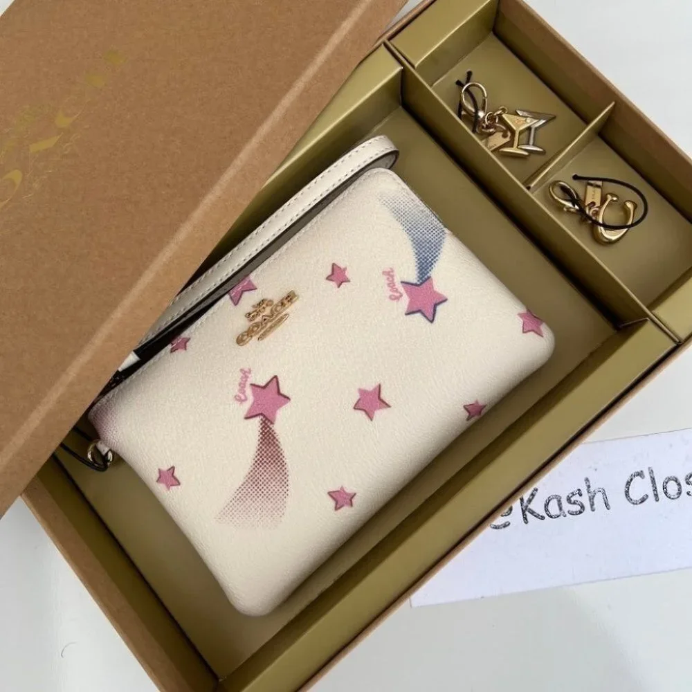 COACH Boxed Corner Zip Wristlet With Disco Star Print